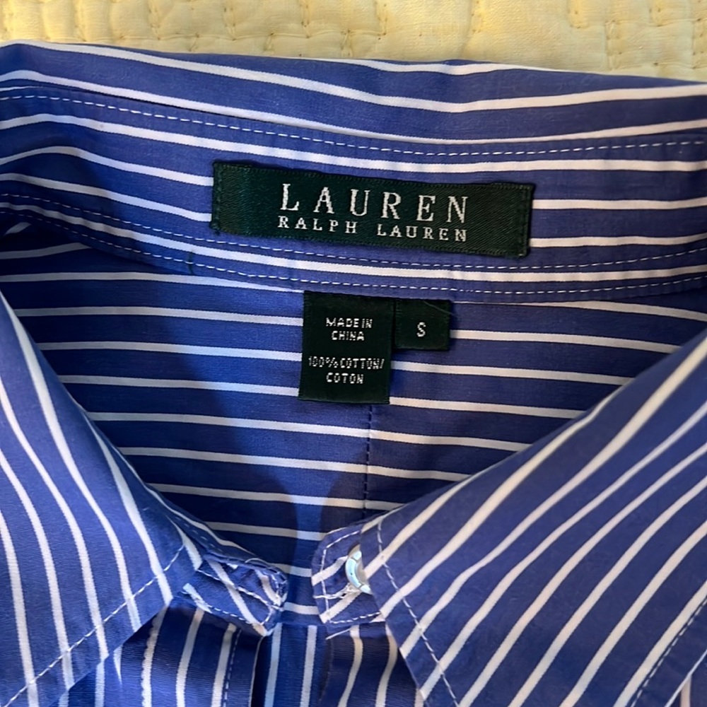 LAUREN BLOUSE Blue White Stripe  Small C9 - Picture 9 of 10
